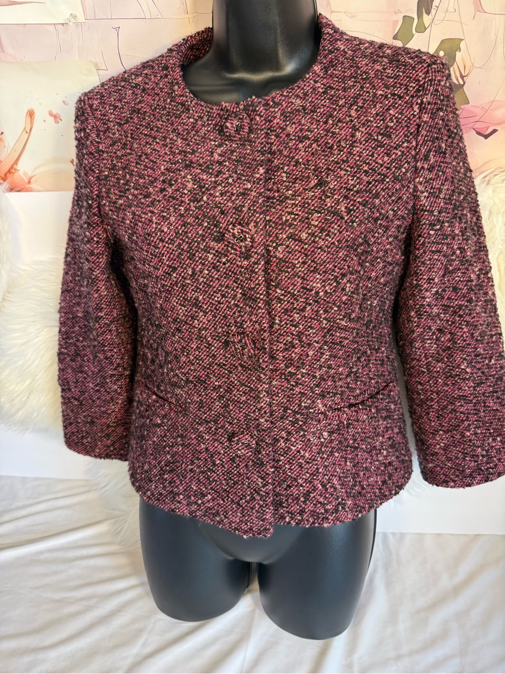 Women's Pink Tweed Boxy Jacket